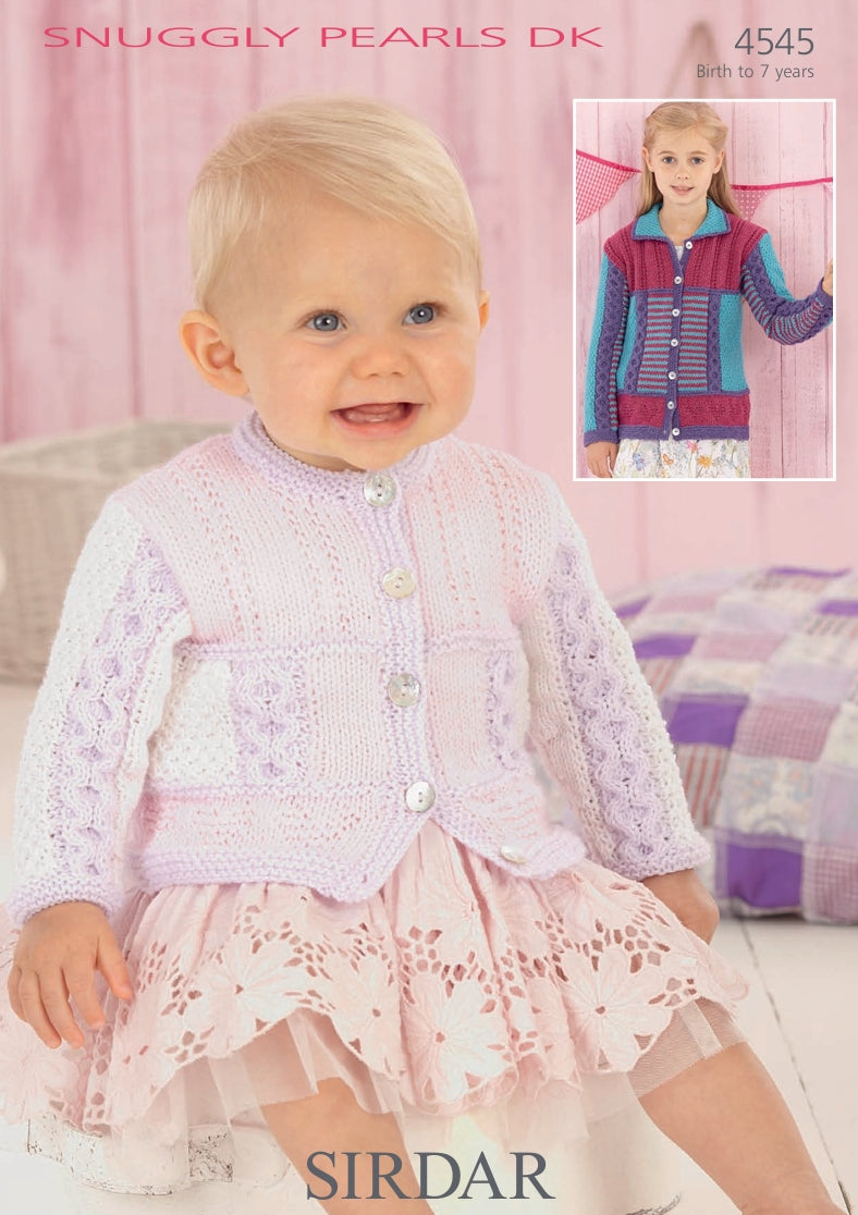 Sirdar Flat Collar and Round Neck Jackets Knitting Pattern in Snuggly Pearls DK 4545P PDF DOWNLOAD