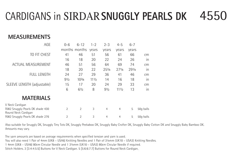 Sirdar Cardigans Knitting Pattern in Snuggly Pearls DK 4550P PDF DOWNLOAD