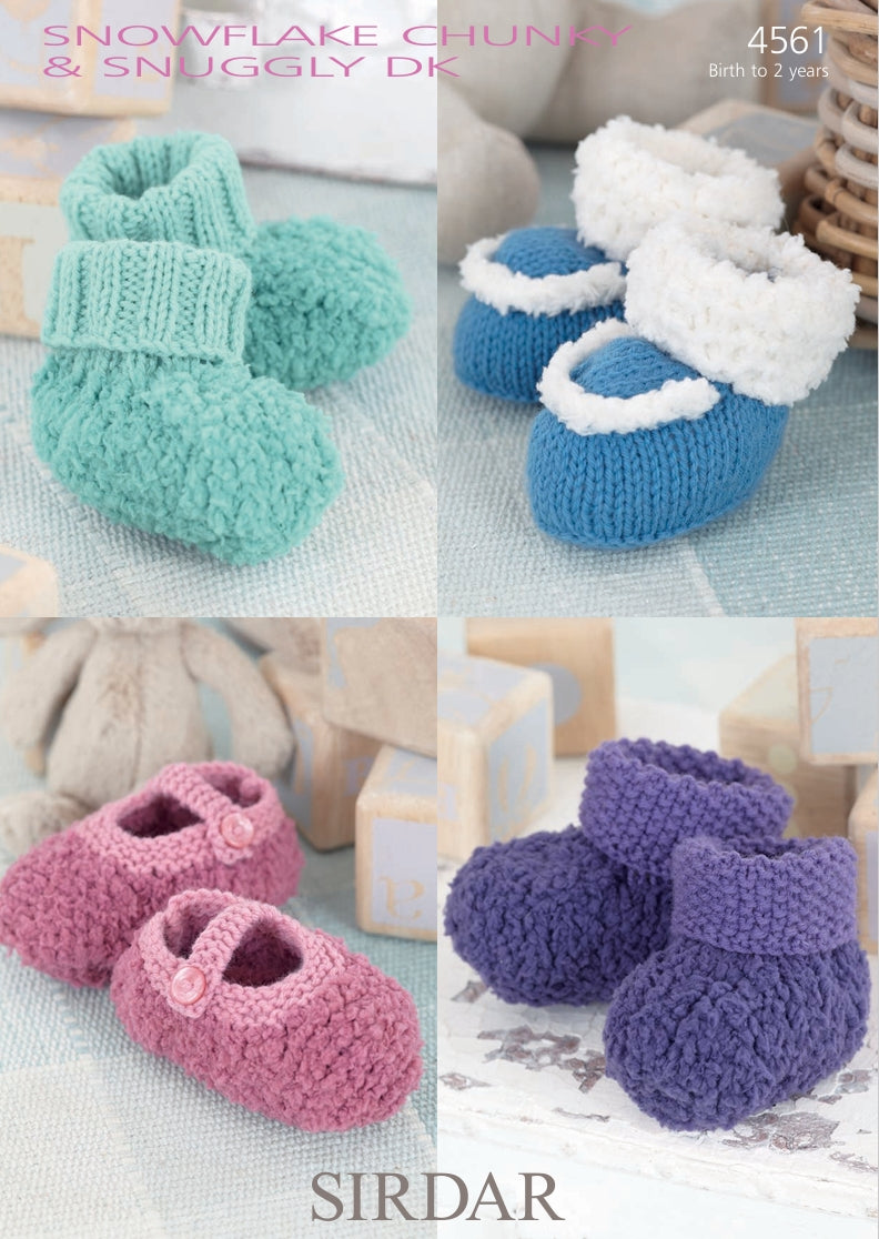 Sirdar Shoes and Bootees Knitting Pattern in Snuggly DK and Snowflake Chunky 4561P PDF DOWNLOAD