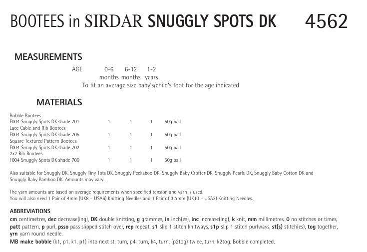 Sirdar Bootees Knitting Pattern in Snuggly Spots DK 4562P PDF DOWNLOAD