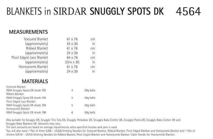 Sirdar Blankets Knitting Pattern in Snuggly Spots DK 4564P PDF DOWNLOAD