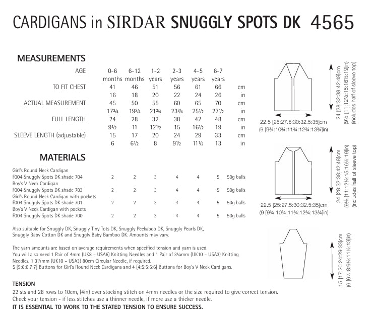 Sirdar Cardigans Knitting Pattern in Snuggly Spots DK 4565P PDF DOWNLOAD