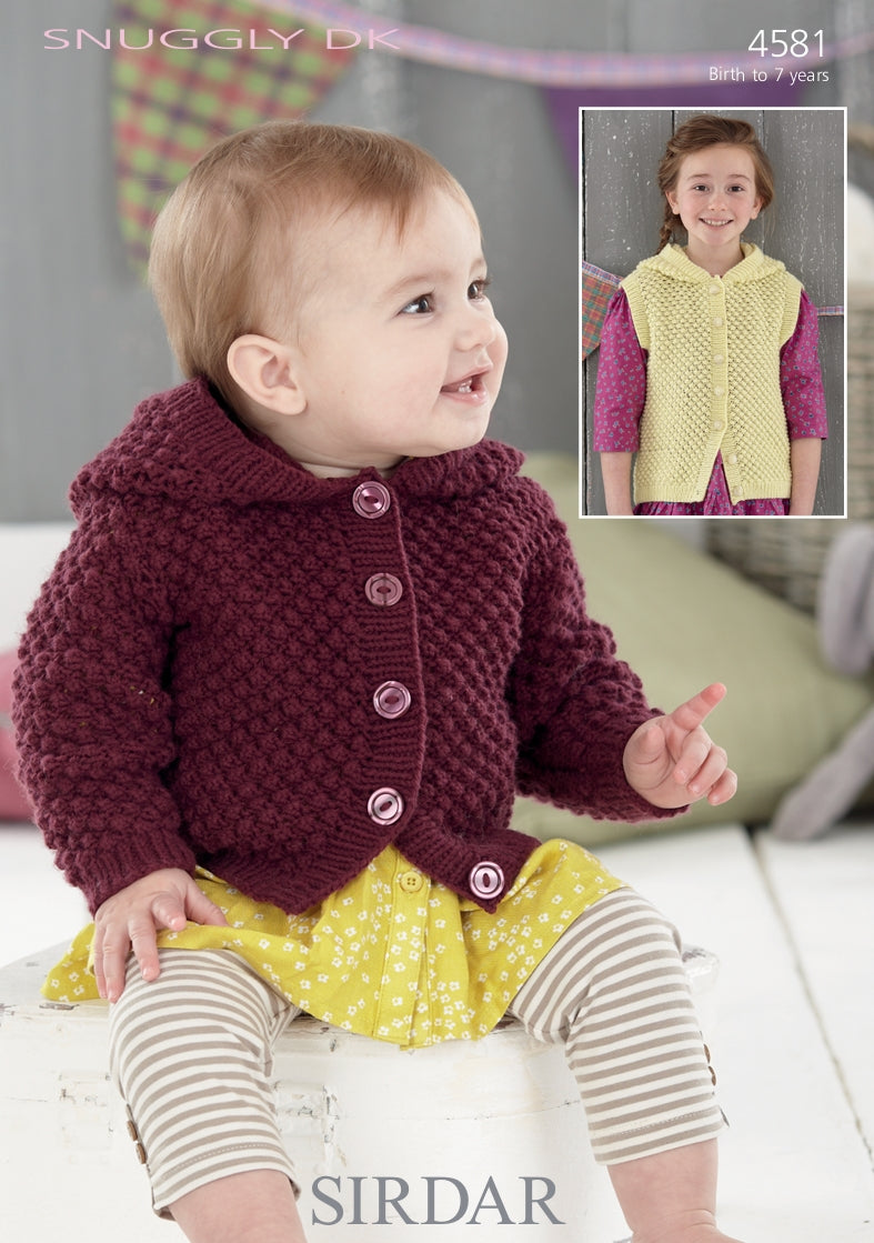 Sirdar Jacket and Waistcoat Knitting Pattern in Snuggly DK 4581P PDF DOWNLOAD