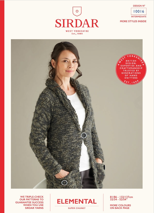 Sirdar Shawl-Collared Cardigan Knitting Pattern in Super Chunky 10016P PDF DOWNLOAD