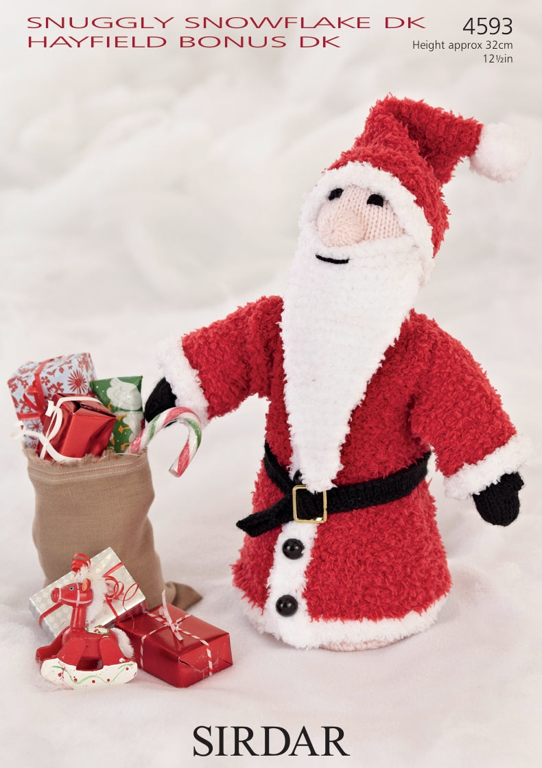Sirdar Cone Shaped Santa Knitting Pattern in Snuggly Snowflake DK and Hayfield Bonus DK 4586P PDF DOWNLOAD