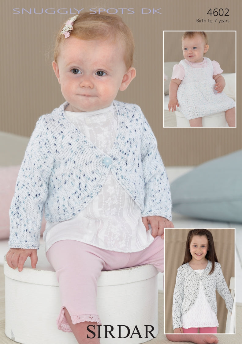 Sirdar Pinafore and Cardigan Knitting Pattern in Snuggly Spots DK 4602P PDF DOWNLOAD