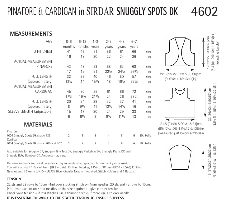 Sirdar Pinafore and Cardigan Knitting Pattern in Snuggly Spots DK 4602P PDF DOWNLOAD