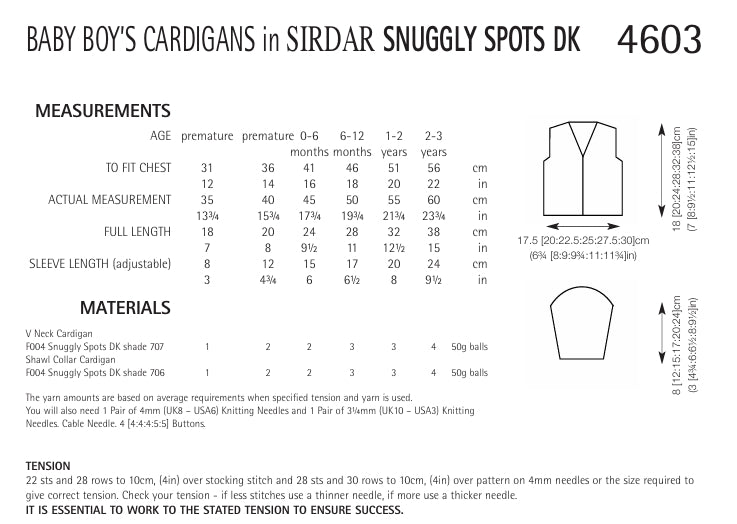 Sirdar Baby Boys Cardigans Knitting Pattern in Snuggly Spots DK 4603P PDF DOWNLOAD