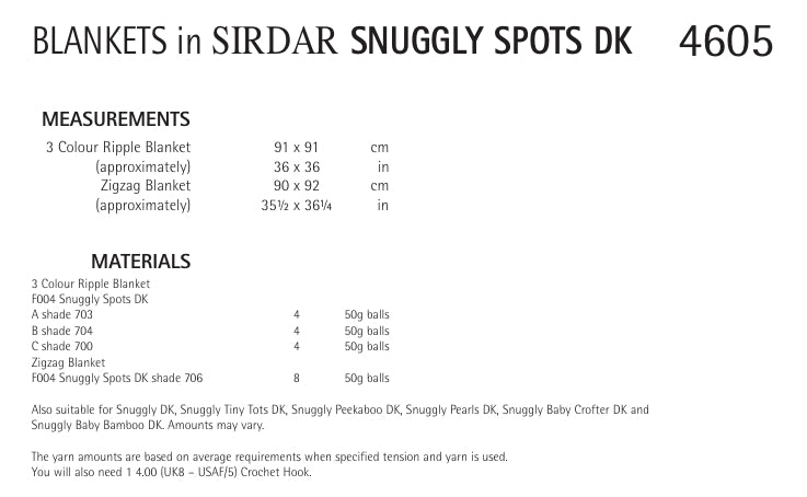 Sirdar Blankets Knitting Pattern in Snuggly Spots DK 4605P PDF DOWNLOAD