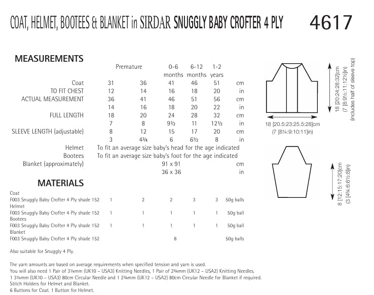 Sirdar Coat, Helmet, Bootees and Blanket Knitting Pattern in Snuggly Baby Crofter 4ply 4617P PDF DOWNLOAD