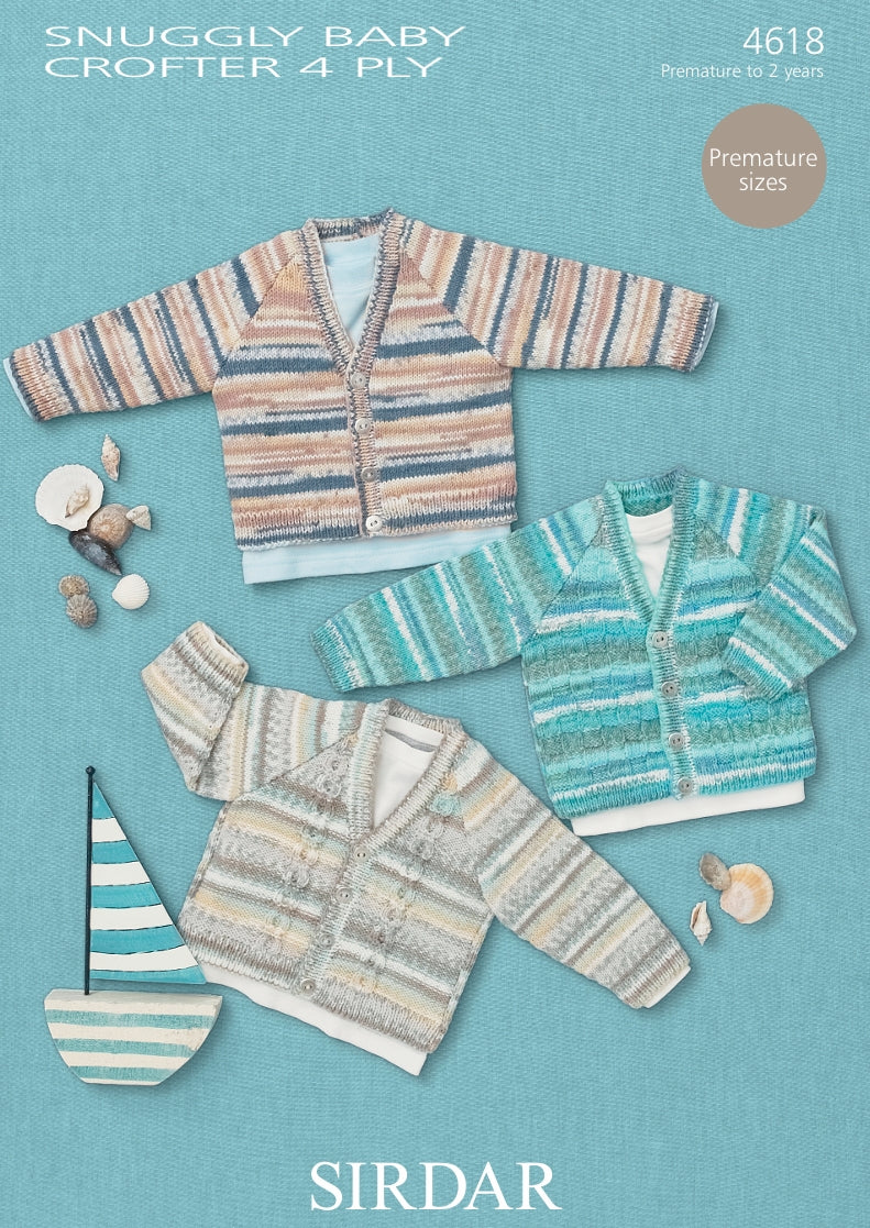 Sirdar Cardigans Knitting Pattern in Snuggly Baby Crofter 4ply 4618P PDF DOWNLOAD