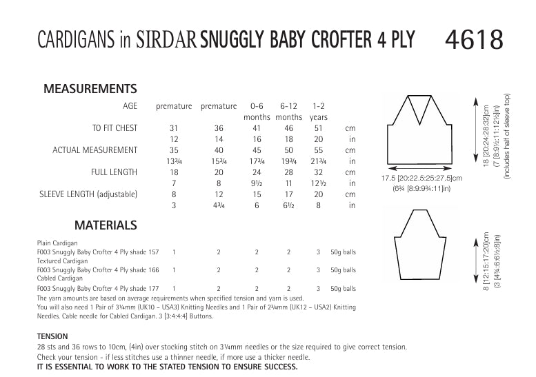 Sirdar Cardigans Knitting Pattern in Snuggly Baby Crofter 4ply 4618P PDF DOWNLOAD