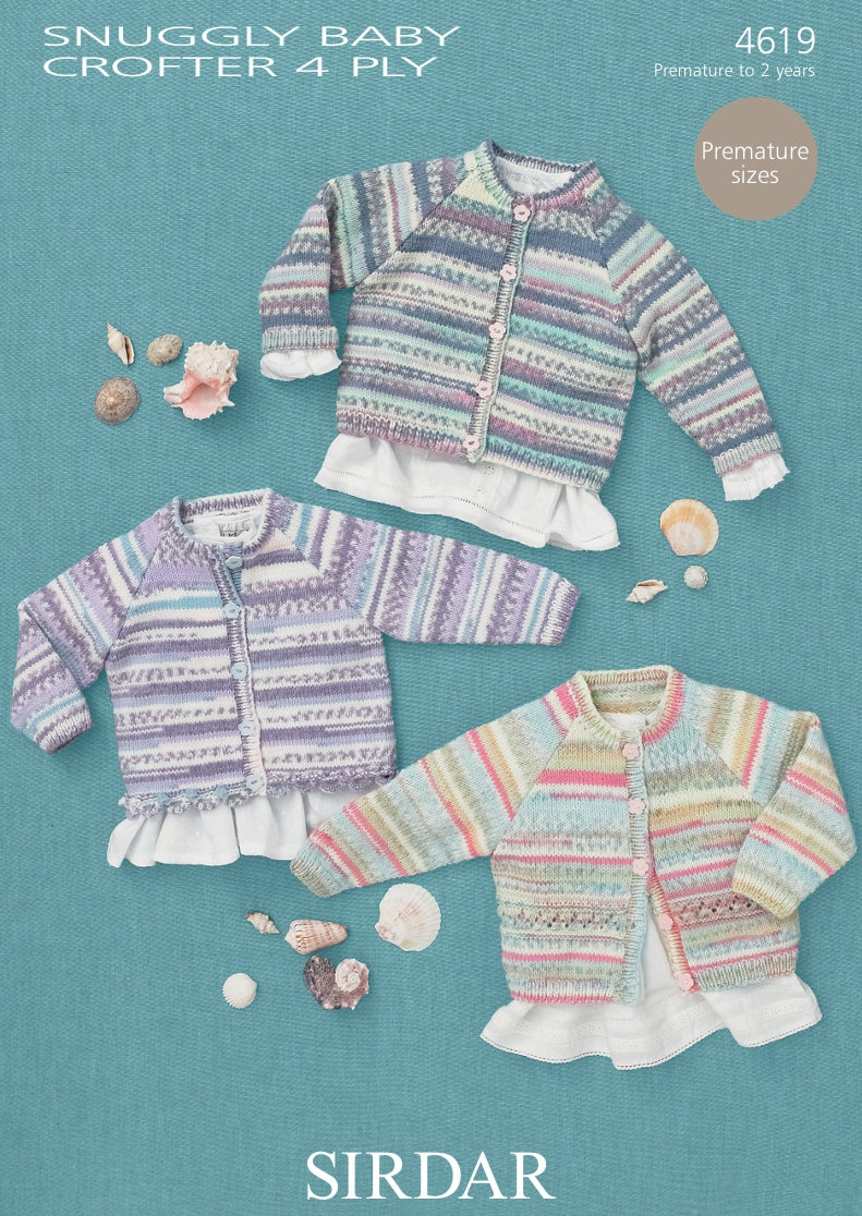 Sirdar Cardigans Knitting Pattern in Snuggly Baby Crofter 4ply 4619P PDF DOWNLOAD