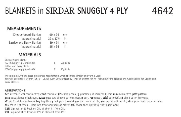 Sirdar Blankets Knitting Pattern in Snuggly 4ply 4642P PDF DOWNLOAD