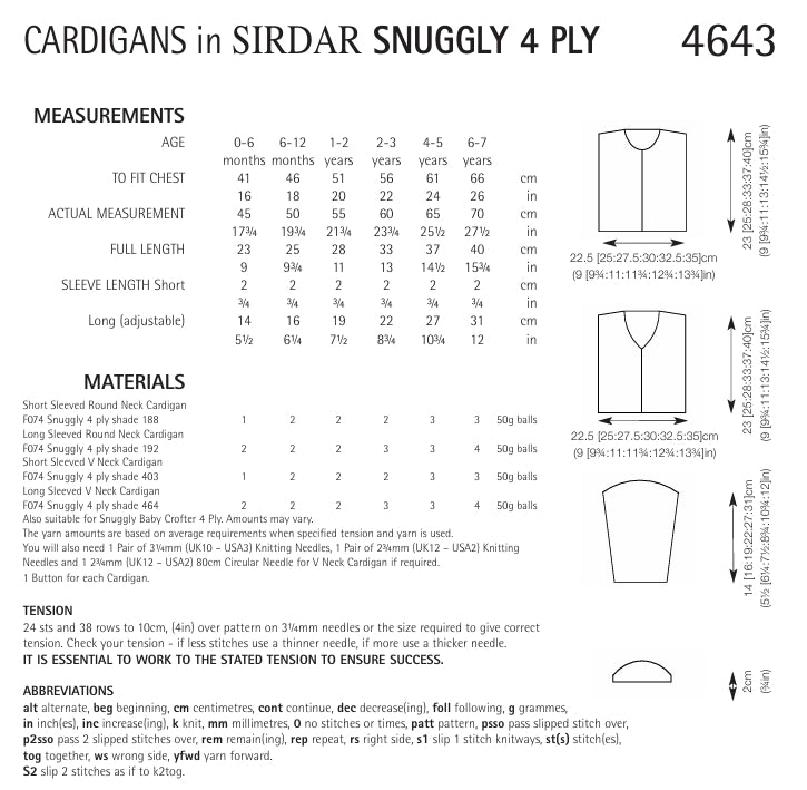 Sirdar Cardigans Knitting Pattern in Snuggly 4ply 4643P PDF DOWNLOAD