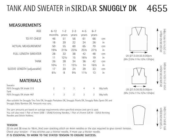 Sirdar Tank and Sweater Knitting Pattern in Snuggly DK 4655P PDF DOWNLOAD