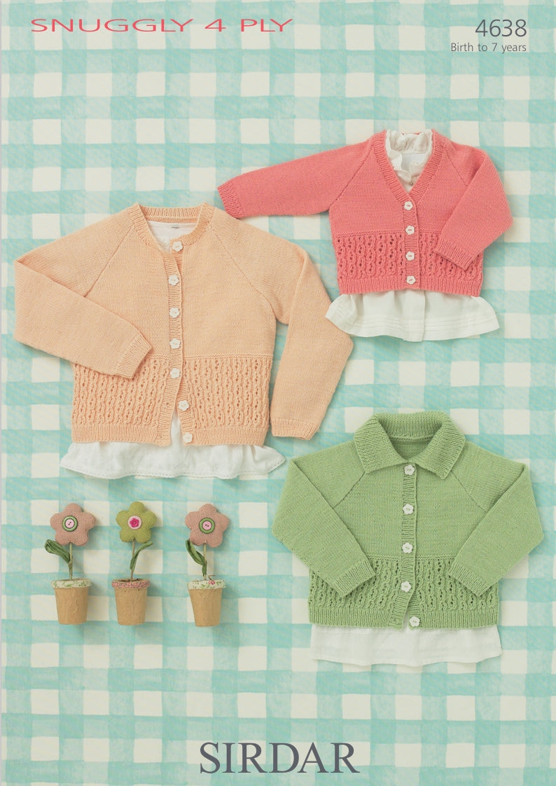 Sirdar Cardigans Knitting Pattern in Snuggly 4ply 4638P PDF DOWNLOAD