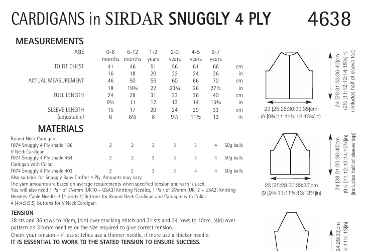 Sirdar Cardigans Knitting Pattern in Snuggly 4ply 4638P PDF DOWNLOAD