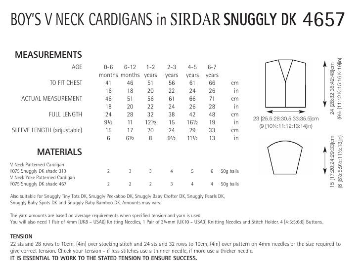Sirdar Boys V Neck Cardigans Knitting Pattern in Snuggly DK 4657P PDF DOWNLOAD