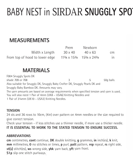 Sirdar Baby Nest Knitting Pattern in Snuggly Spots DK 4660P PDF DOWNLOAD