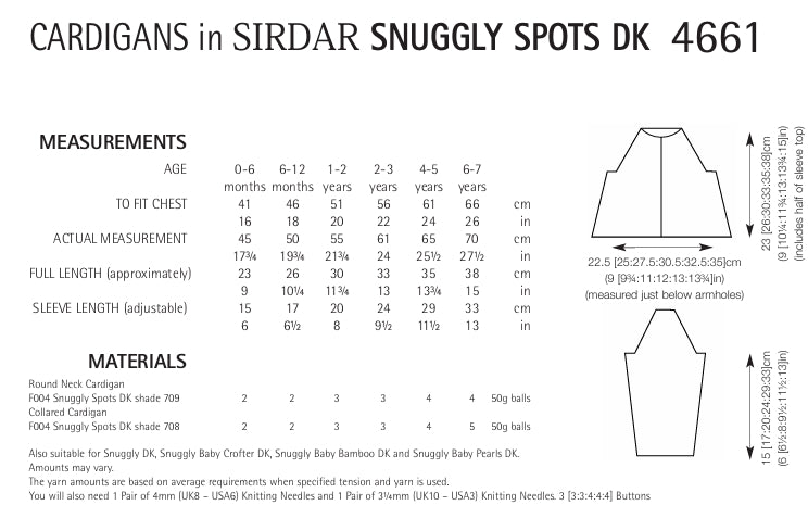 Sirdar Cardigans Knitting Pattern in Snuggly Spots DK 4661P PDF DOWNLOAD