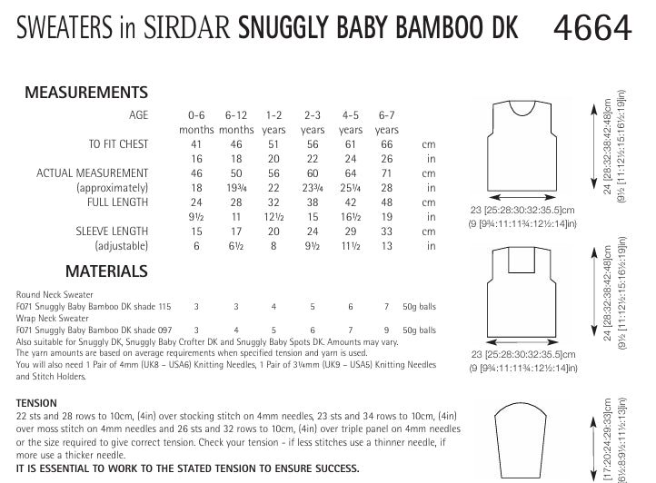 Sirdar Sweaters Knitting Pattern in Snuggly Baby Bamboo DK 4664P PDF DOWNLOAD
