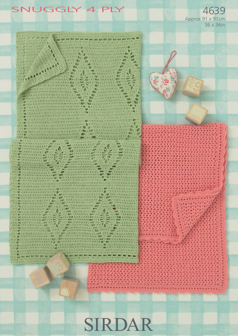 Sirdar Blankets Crochet Pattern in Snuggly 4ply 4639P PDF DOWNLOAD