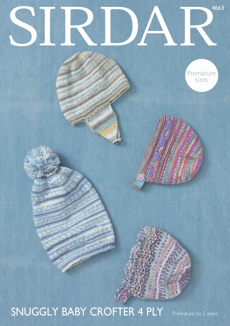 Sirdar Hat, Helmet and Bonnets Knitting Pattern in Snuggly Baby Crofter 4ply 4663P PDF DOWNLOAD