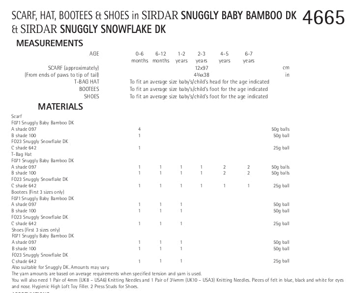 Sirdar Scarf, Hat, Bootees and Shoes Knitting Pattern in Snuggly Baby Bamboo DK and Snowflake DK 4665P PDF DOWNLOAD