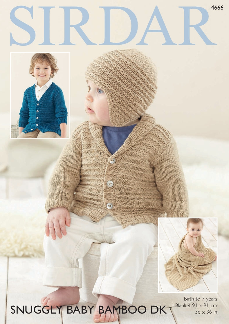Sirdar Cardigans, Helmet and Blanket Knitting Pattern in Snuggly Baby Bamboo DK 4666P PDF DOWNLOAD