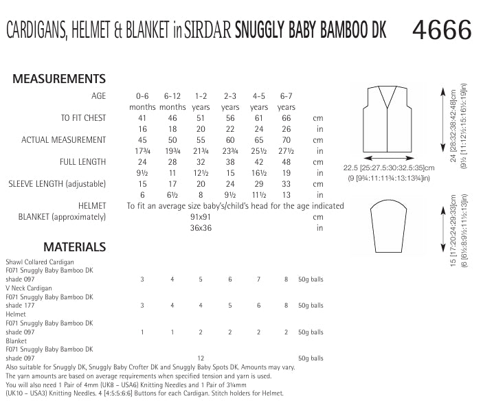 Sirdar Cardigans, Helmet and Blanket Knitting Pattern in Snuggly Baby Bamboo DK 4666P PDF DOWNLOAD