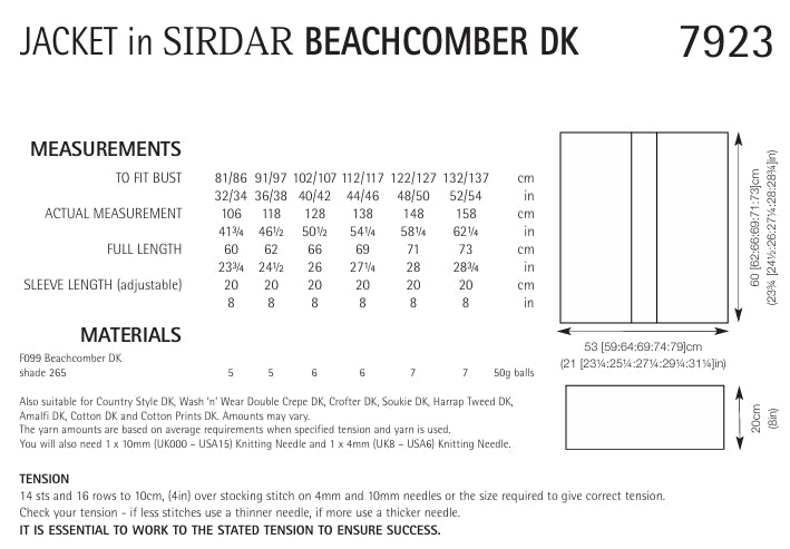 Sirdar Jacket Knitting Pattern in Sirdar Beachcomber DK 7923P PDF DOWNLOAD