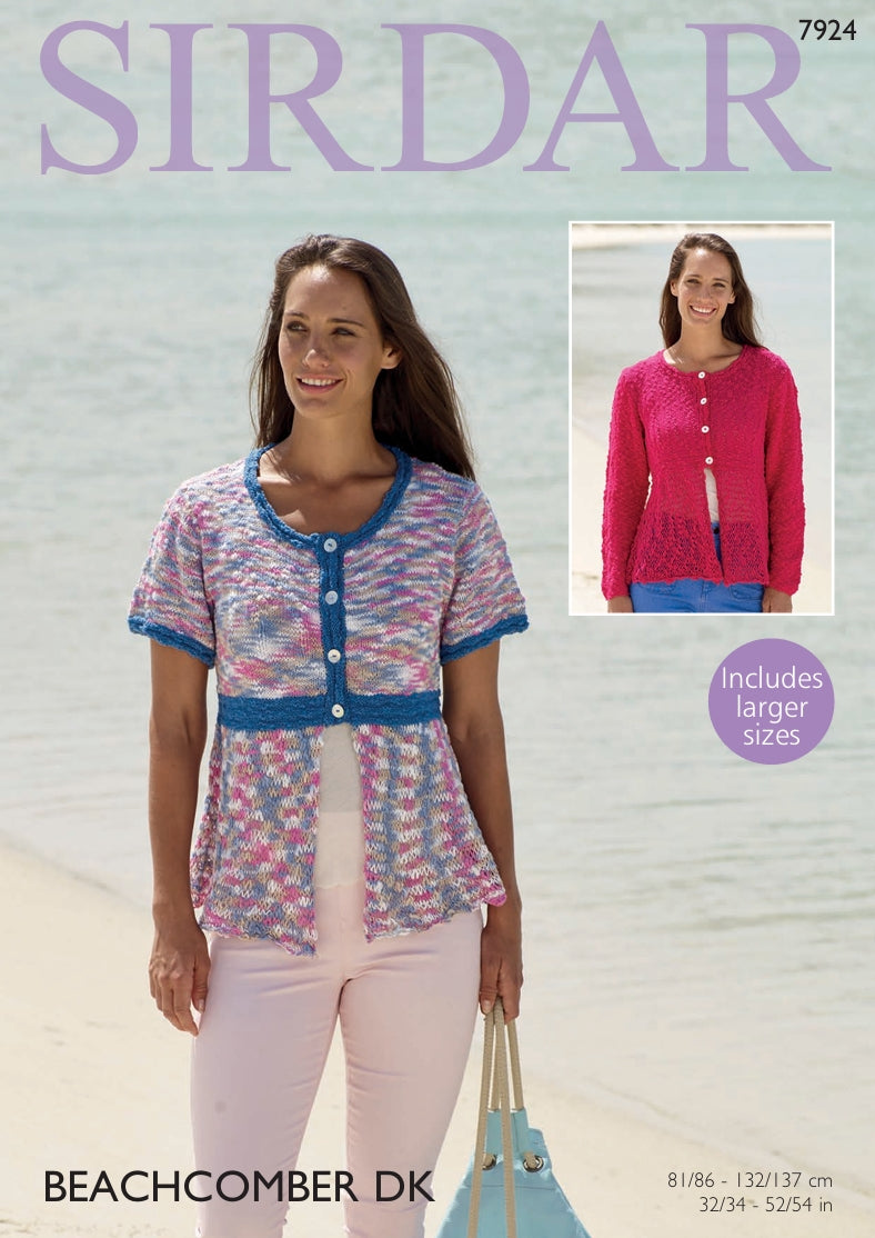Sirdar Cardigans Knitting Pattern in Sirdar Beachcomber DK 7924P PDF DOWNLOAD