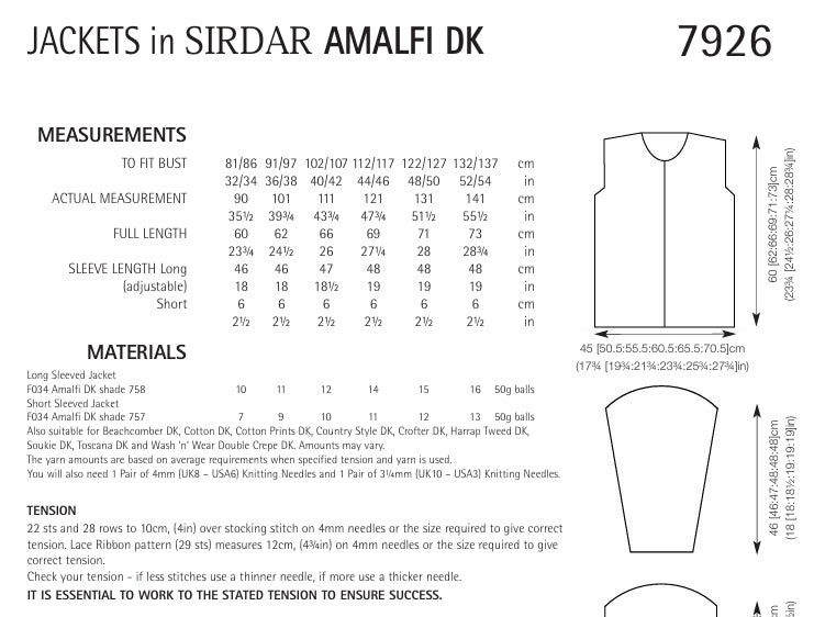 Sirdar Jackets Knitting Pattern in Sirdar Amalfi DK 7926P PDF DOWNLOAD