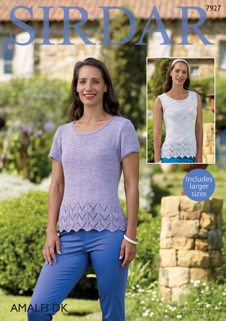 Sirdar Short Sleeve and Sleeveless Tops Knitting Pattern in Sirdar Amalfi DK 7927P PDF DOWNLOAD