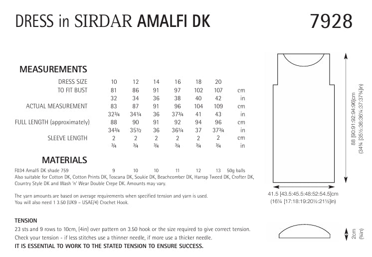 Sirdar Dress Crochet Pattern in Sirdar Amalfi DK 7928P PDF DOWNLOAD