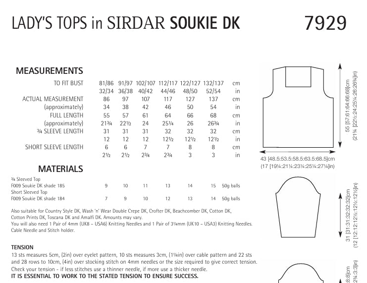 Sirdar Ladys Tops Knitting Pattern in Sirdar Soukie DK 7929P PDF DOWNLOAD