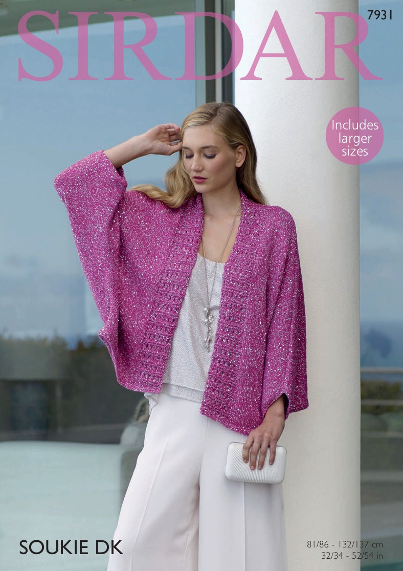 Sirdar Kimono Style Jacket Knitting Pattern in Sirdar Soukie DK 7931P PDF DOWNLOAD