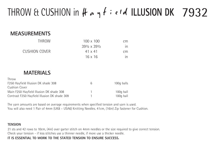Hayfield Throw and Cushion Knitting Pattern in Hayfield Illusion DK 7932P PDF DOWNLOAD