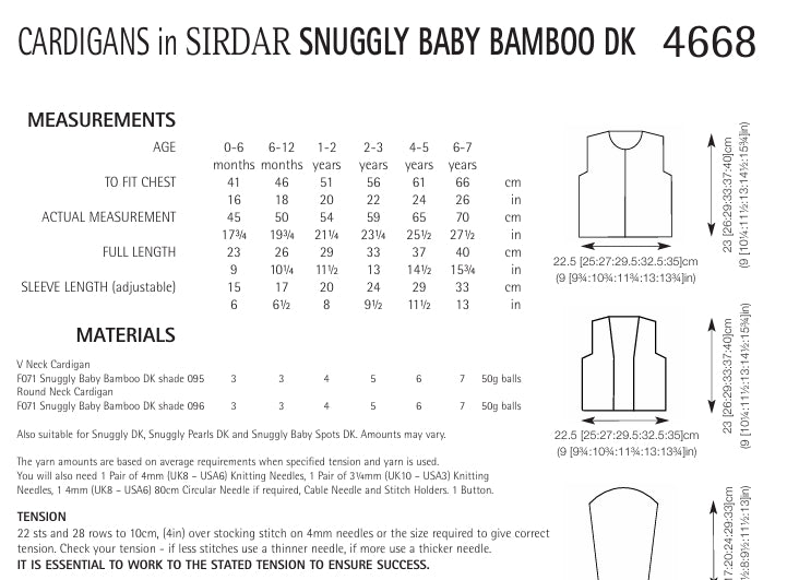 Sirdar Cardigans Knitting Pattern in Snuggly Baby Bamboo DK 4668P PDF DOWNLOAD