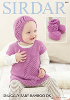 Sirdar Dress, Bonnet and Bootees Knitting Pattern in Snuggly Baby Bamboo DK 4669P PDF DOWNLOAD