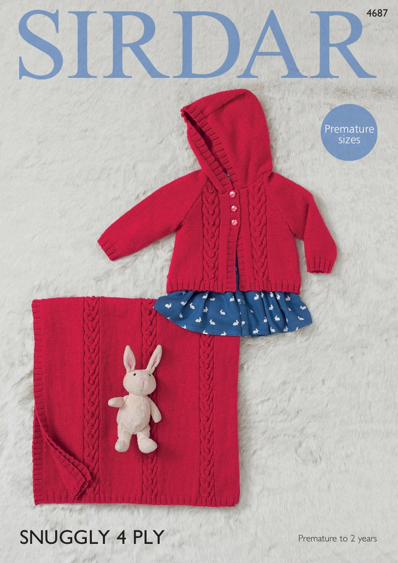 Sirdar Baby Girls Hooded Jacket and Blanket Knitting Pattern in Snuggly 4ply 4687P PDF DOWNLOAD