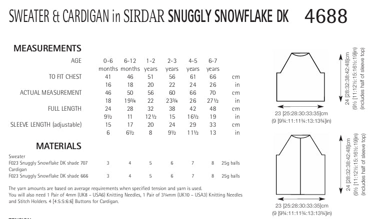 Sirdar Sweater and Cardigan Knitting Pattern in Snowflake DK 4688P PDF DOWNLOAD