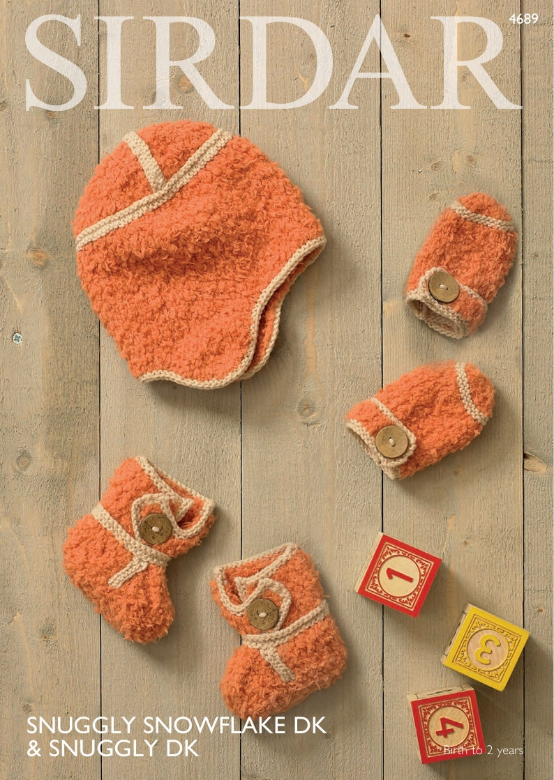 Sirdar Bootees, Mittens and Helmet Knitting Pattern in Snowflake DK and Snuggly DK 4689P PDF DOWNLOAD