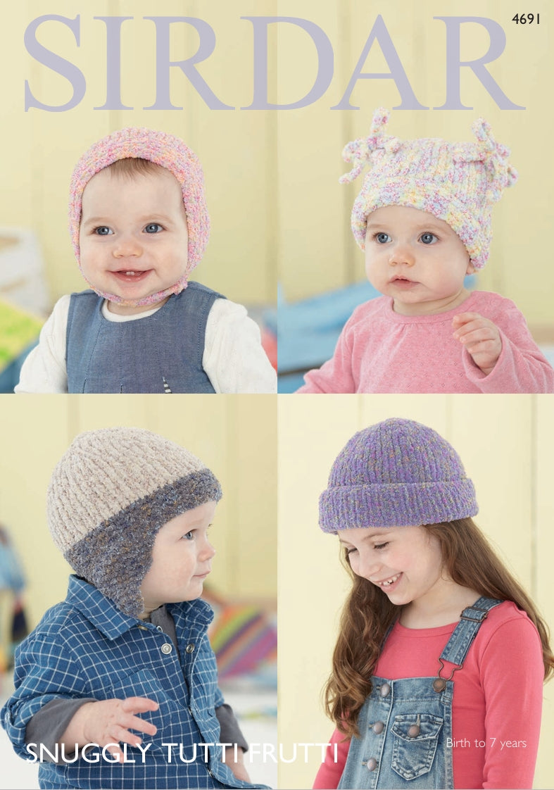 Sirdar hats Knitting Pattern in Snuggly Tutti Frutti 4691P PDF DOWNLOAD