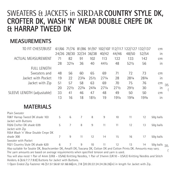 Sirdar Sweaters and Jackets Knitting Pattern in Crofter DK and Country Style DK 7983P PDF DOWNLOAD
