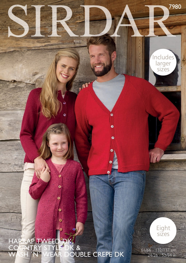 Sirdar Cardigans Knitting Pattern in Harrap Tweed DK and Double Crepe DK 7980P PDF DOWNLOAD