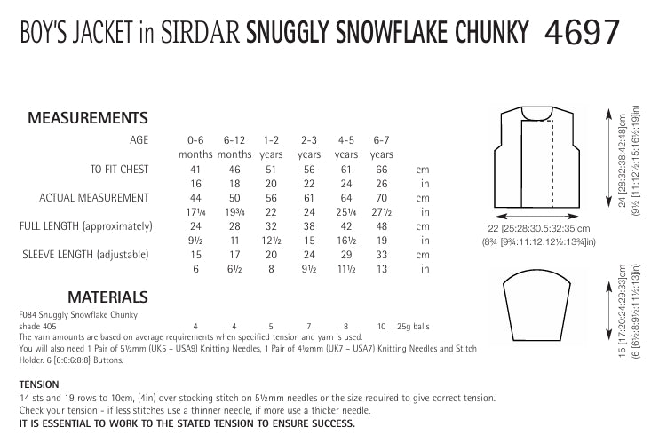 Sirdar Boys Jacket Knitting Pattern in Snuggly Snowflake Chunky 4697P PDF DOWNLOAD