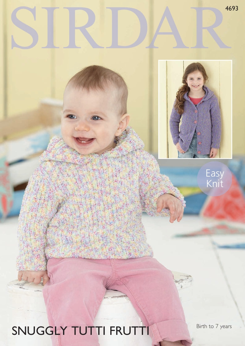 Sirdar Sweater and Hooded Cardigan Knitting Pattern in Snuggly Tutti Frutti 4693P PDF DOWNLOAD