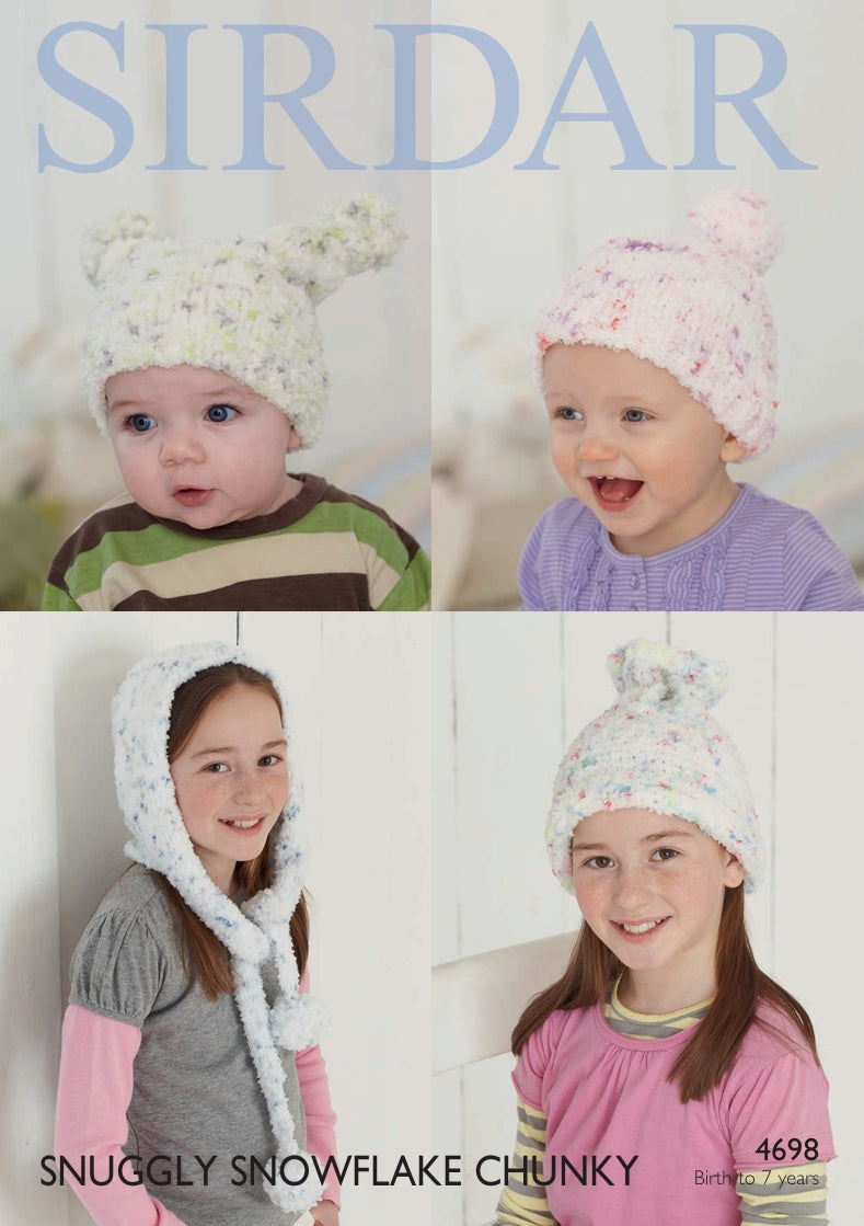 Sirdar Hats Knitting Pattern in Snuggly Snowflake Chunky 4698P PDF DOWNLOAD